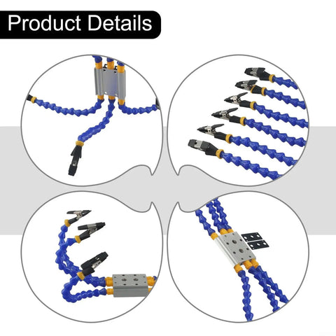 Hosrivae Flexible Helping Hands Tool With 6 Adjustable Vise Arms And Heat Resistant Clip Tips For Soldering Iron Holder and precision PCB welding, showing flexible arms and clips.