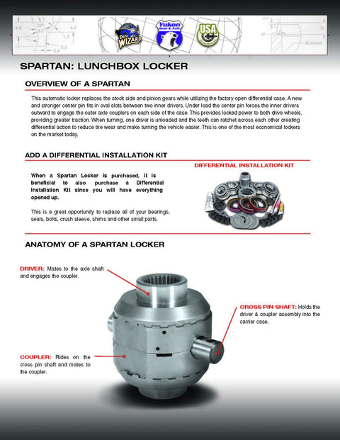 Spartan Locker For Dana 30 27-Spline Axles With 9310 Steel, 100 Percent Lockup, image showing parts overview and installation diagram