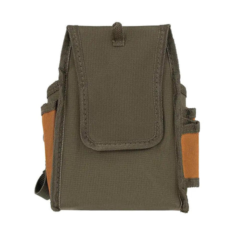FlapFit Tool Pouch With Flap Nine Pocket Belt Pouch With Eight Tool Loops And Metal Tape Clip Rugged 600D Ripstop Nylon Construction For Pros On The Job Original Series Brown, front view