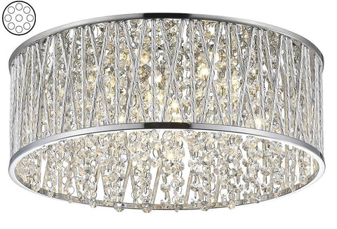 Laser Cut Aluminum Crystal LED Ceiling Light In Chrome Finish With Real Crystal Dangles, Easy Install, Lightweight Sleek Modern Fixture