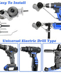 Powerful Electric Drill Plate Cutter Attachment For DIY Sheet Metal Cutting With Adapter displayed with drills and tools
