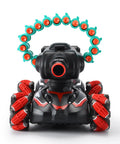 Front view of Remote Control Foam Dart Tank That Shoots Darts, includes 16 foam darts, RC stunt vehicle for kids aged 7 to 11, red