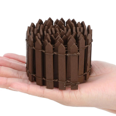 35 Inch Mini Fairy Garden Fence Wood Picket Fence for Dollhouses Planters and Fairy Gardens Brown Rustic Tiny Garden Barrier Outdoor Decor Realistic Craftsmanship Totally Super Easy To Assemble held in a hand