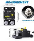 Badass 175A Circuit Breaker With Darn Tough IP67 Seal And Switchable Manual Reset for rugged wiring, size specifications shown.