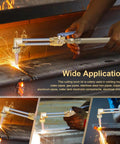 All in One Portable Oxy Acetylene Torch Kit for Welding and Cutting, Pro Grade Oxygen and Acetylene Tank Set with Dual Gauge Regulators, Hoses and Carry Tote, Perfect for Brazing, Heating, and Torch Work, brass cutting torch in use