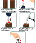 Step-by-step guide for installing 24 Pack Adjustable Furniture Leveling Feet With Quarter Twenty Threaded Stems.