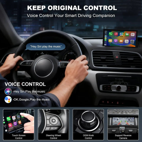 Interior view of a car with installed Audi Plug And Play Wireless CarPlay And Android Auto Retrofit Kit Decoder Module for A3 S3 A4 A5