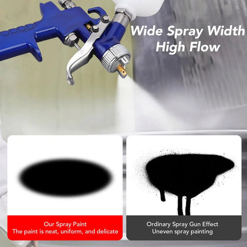 Heavy Duty Gravity Feed Hvp Spray Gun With 1.0Mm Brass Nozzle showing wide spray width and high flow for smooth application.