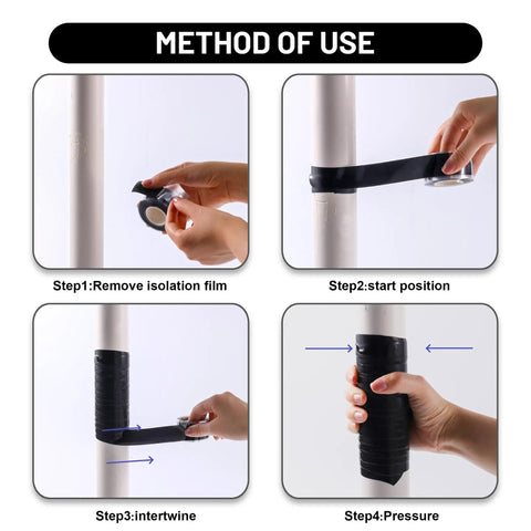 Instructions for applying Self Fusing Silicone Tape 2 Rolls 1 Inch By 10 Foot Black Waterproof Rescue Tape for repairs.