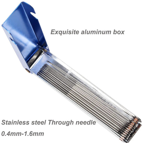 Pro Grade Welding And Carb Cleaner Kit with 12 wire set in aluminum carry box showing wire sizes 0.4mm to 1.6mm