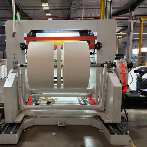 Industrial Smooth Operation Heavy Duty Automatic Jumbo Roll Slitter Machine Featuring Differential Slip Shaft For Insulation Paper Sheets with two large rolls