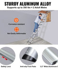 Telescoping Attic Ladder With 350 Lb Capacity, 39.37 By 23.6 Inch Opening, Lightweight Aluminum Extension For Easy Attic Access, Multi Purpose Portable And Durable, Fits 9.8 To 10.5 Foot Ceilings, Three Step Easy Install. Aluminum attic ladder in use with safety lock and anti-slip feet.