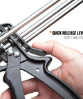 Close-up of hand using quick release lever on 600 Ml Dual Component Cartridge Gun For Epoxy And Foam, 26:1 High Thrust