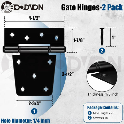 3.5 Inch Heavy Duty Gate Hinges Tough As Nails Extra Thick Black Shed Barn Door Hinges For Wooden Fences Yard Gate Vinyl Fence Gate Garage Indoor Outdoor 2 Pack Corrosion Resistant Anti Rust, black hinge dimensions