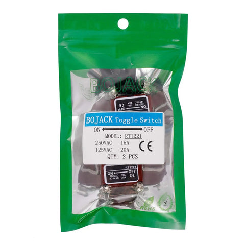 RT1221 DPST Toggle Switch 125V 20A And 250V 15A Rocker With Metal Waterproof Cap, 4 Terminal Pins in packaging, pack of 2