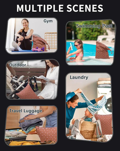 Multiple scenes using Travel Laundry Bag Set 2 Pack for Dirty Clothes and Swimwear, Waterproof Wet Dry Bags, Gym Pool Travel.