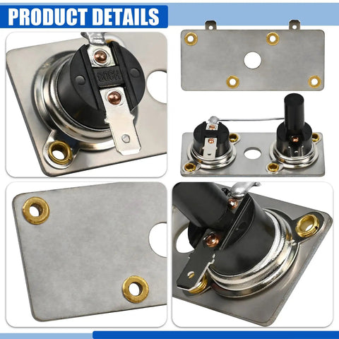 RV Water Heater Thermostat Switch 232306 Replacement For 120V Systems Compatible With SW6DE SW10DE SW12DE 232306 Limit Switch Easy Install High Quality RV Hot Water Heater Parts, metal thermostat with mounting plate