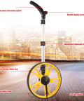 Keenso Digital Measuring Wheel 9999.9M Telescopic Design with yellow wheel and rubber tire for accurate measurements.