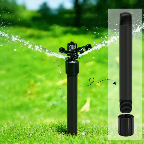 DIY Friendly 12 Pc One Half Inch MNPT Sprinkler Pipe Riser Extensions With 6 Double Female Connectors For Lawn Garden Irrigation System Easy Install And Flexible Height Perfect Linkage For Sprinklers in a grassy field