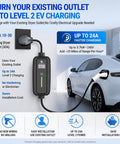 Portable Level 2 EV Charger With Nema 1430 Plug Home Dryer Outlet Hack No Rewiring No Sweat Safe AC Charging connected to EV.