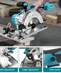 Badass 5 Inch Brushless Cordless Circular Saw Snap Mount Design Heavy Duty Pure Copper Motor Cranks At 6500 Rpm with adjustable features.