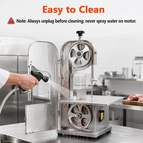 Cleaning the Beastly 2500W Meat Saw With 8 Stainless Steel Blades, 110V, 0-7.8 Inch Cutting, in a kitchen setting