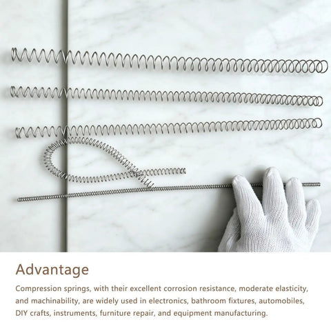 Heavy Duty 304 Stainless Steel Long Compression Extension Spring With 0.5mm Wire And 5mm Outer Diameter on marble surface.
