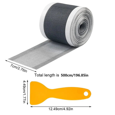 Hair Catcher for Shower-Self-Adhesive Drain Strainer Filter Roll with included scrapper, 500cm long, in black mesh material.