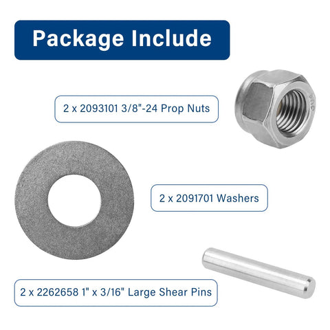 Prop Nut Kit E MKP34 Replacement Compatible With MKP33 MKP38 showing nuts, washers, and shear pins for trolling motors.