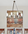 Dining room with Three Pack 6 Inch Seeded Bubble Glass Light Shades With 4 Inch Top And Bottom Diameters And 1-5/8 Inch Fitter.
