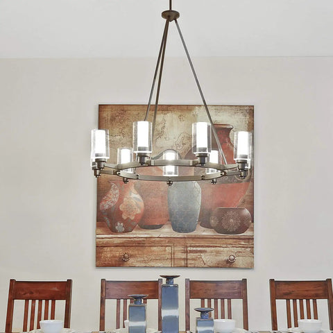 Dining room with Three Pack 6 Inch Seeded Bubble Glass Light Shades With 4 Inch Top And Bottom Diameters And 1-5/8 Inch Fitter.