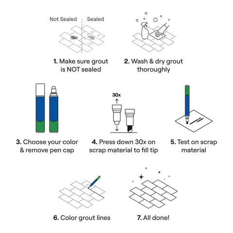 Instructions for using Grout Pen Tile Marker For Waterproof Grout Paint And Sealer In Winter Grey No Scrub Needed With 5mm Tip 3 Pack