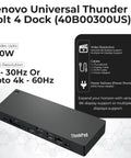 Badass Thunderbolt 4 Docking Station Bundle With Strong 300W Adapter For Zero Stress 4K Dual Screen Setup Plug And Play Usb C Displayport Hdmi Cable Kit Plus Microfiber Rag For Your Pro Moves, side view showing ports.