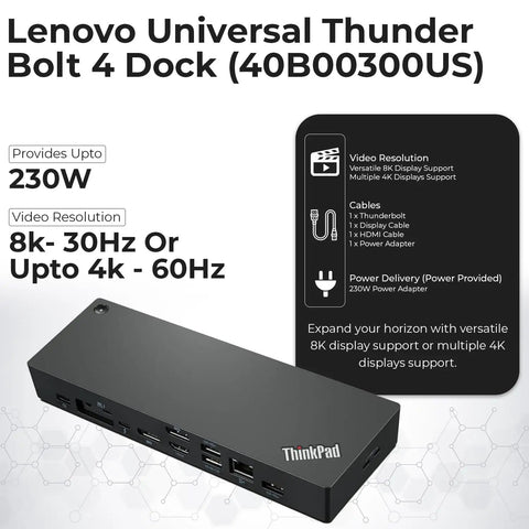 Badass Thunderbolt 4 Docking Station Bundle With Strong 300W Adapter For Zero Stress 4K Dual Screen Setup Plug And Play Usb C Displayport Hdmi Cable Kit Plus Microfiber Rag For Your Pro Moves, side view showing ports.