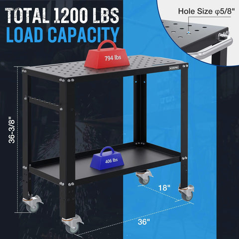 Built Tough 36x18 Inches Welding Table With Nitriding Top, 1200 Lbs Load Capacity, Portable Welding Cart With Braked Casters
