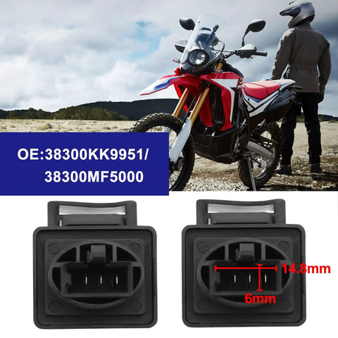 Honda 3 Pin LED Indicator Flasher Relay Two Pack with CRF300L motorcycle in background, ideal for fast flash fix, stable signals