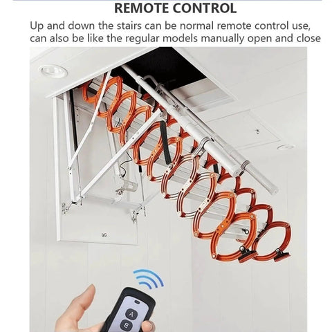 Top Tier Electric Pull Down Attic Ladder Retractable Ceiling Staircase Telescopic Foldable Loft Access Frame with remote control.