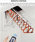Heavy Duty Electric Attic Ladder With Smooth One Touch Remote Pull Down Telescopic Loft Staircase showing remote control and red rings.