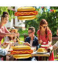 Outdoor party with Six Pack Hot Dog Balloons Set For Food Theme Parties, Summer BBQs And Picnic Decor, 28 Inch Foil Balloons.