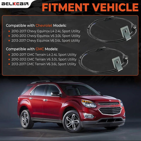 Keep Your Daily Driver Running Tight With These Straight Swap Front Abs Wheel Speed Sensors For 2010 To 2017 Chevy Equinox And Gmc Terrain 2.4L 3.0L 3.6L Pair displayed with compatible vehicle information.