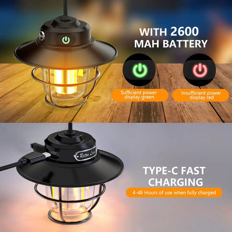 Rechargeable Camping Lantern with 1000 Lumens, 360 Degree LED Light, with power indicator display green, USB Type-C charging