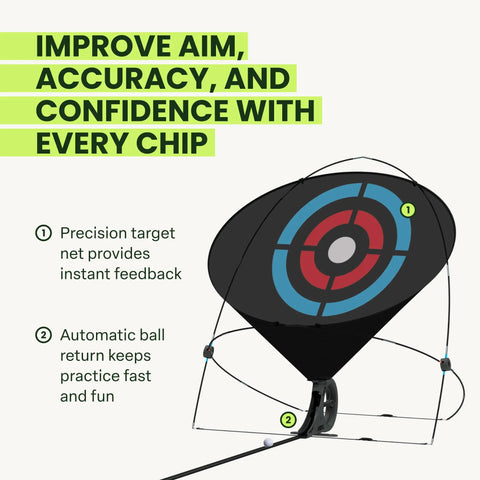 Ultimate Golf Chipping Net And Mat System with precision target and automatic ball return for consistent practice.