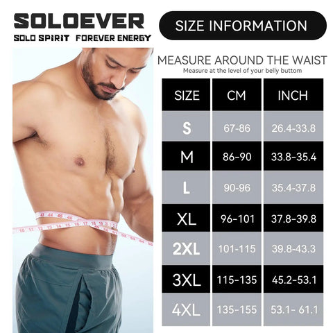Man measuring waist with tape beside size chart for Adjustable Lower Back Support Belt Built For Tough Work All Day Pain Relief For Sciatica And Herniated Discs Men And Women, Heavy Lifting Back Brace For Warehouse Construction And Moving Jobs