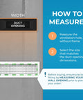 Diagram showing measurement instructions for No Hassle Duct Opening Heater Vent Deflector Wall Grille With Adjustable Front Blades.