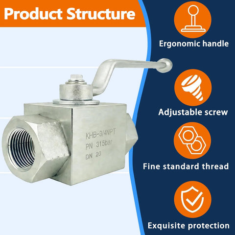 Autovo hydraulic ball valve, 3/4 in NPT, stainless steel, lever-operated, 2-way shut-off