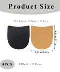 Two Pack Self Adhesive Rubber Heel Patches For Boots And Dress Shoes, shown in black and beige, size details included.