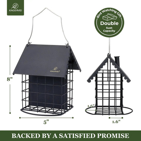 Double Suet Bird Feeder With Weatherproof Roof And Perches All Metal Cage For Outdoors Hangin Easy To Clean And Refill Rust Resistant