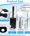 Fourteen Piece Ice Fishing Anchor Tool Kit with Drill Adapter showing ice spike, drill head, rope hanger, and tent nail sizes.