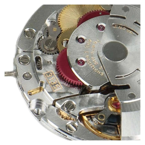 3135 RLX Automatic Mechanical Watch Movement with 31 Jewels and Date Wheel, silver and gold gears visible
