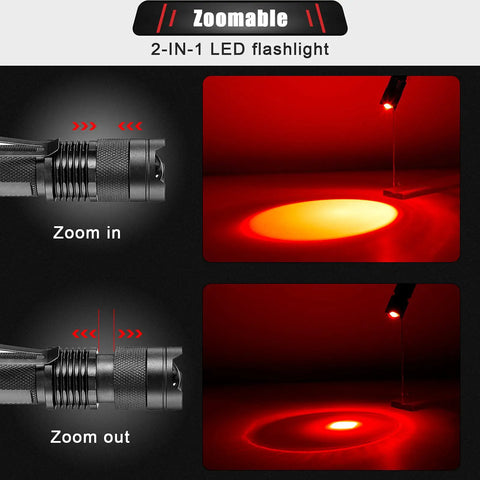 Zoomable Red Light Flashlight With LED Torch One Mode Red Lens Filter For Night Astronomy Aviation Observation And Beach Safety